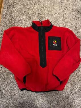 Vintage Sierra Sport Vail China Bowl Red Fleece 1/2 Zip Pullover Unisex Large